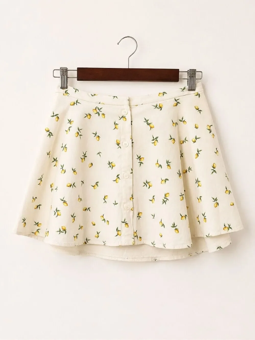 Zara Lemon Print Mini Skirt XS Ivory Button Front Cottagecore Summer